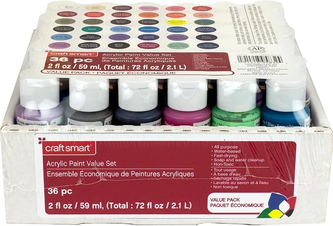 Craft Smart 36 Assorted Acrylic Paint Set - Non-Toxic Paint For Drawing, Painting, Art & Crafts Supplies - 1 Pack