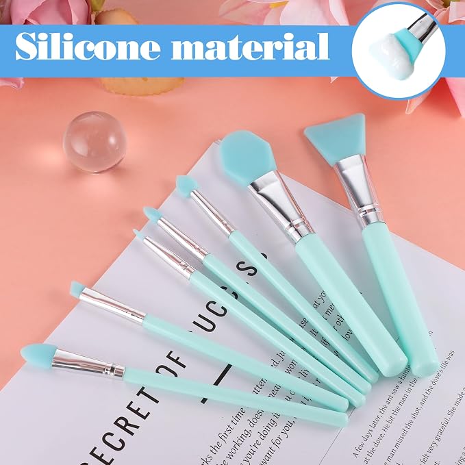 7PCS Silicone Brush Applicator Kit, Resin Brush Applicator UV Resin Brushes Applicators Jelly Brushes Applicators for Cream Makeup Products and Epoxy Art Crafting, Green