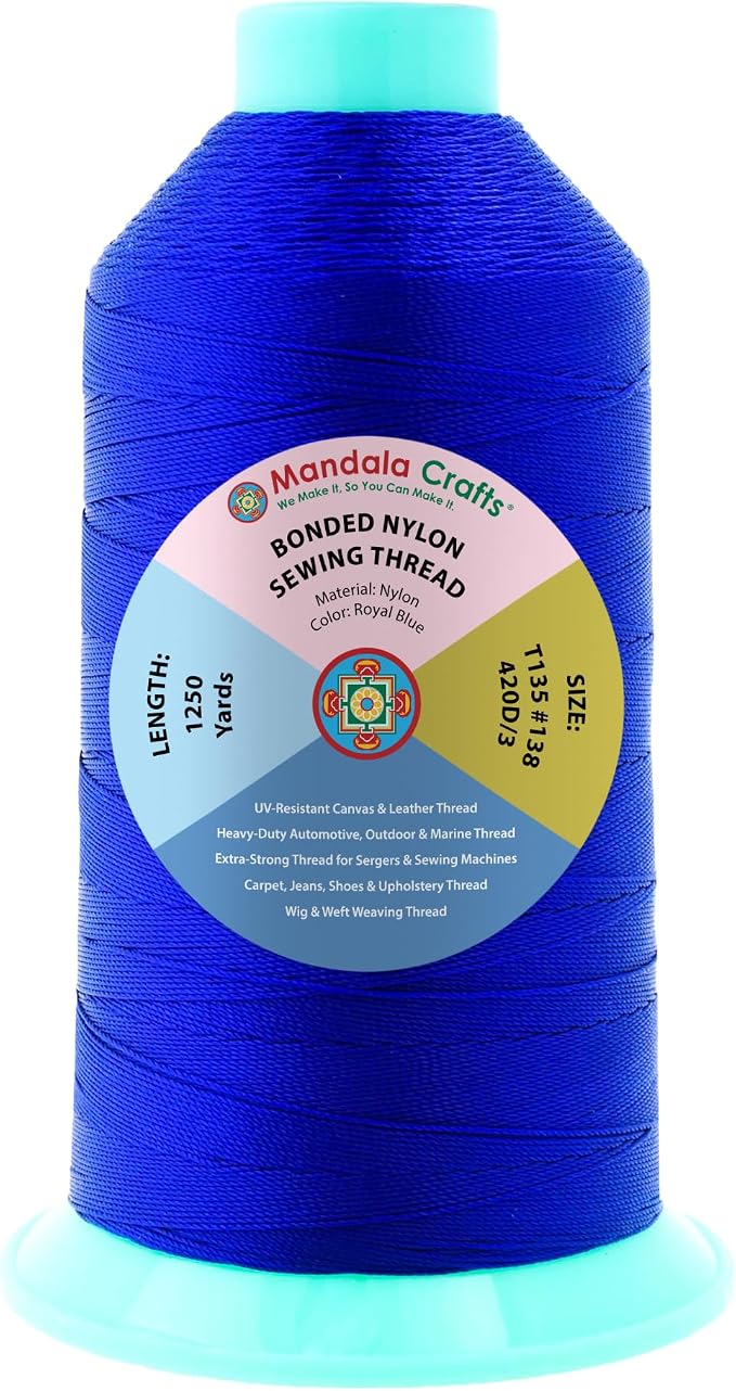 Mandala Crafts Size 138 420D T135 Royal Blue Bonded Nylon Thread, 1250 YDs