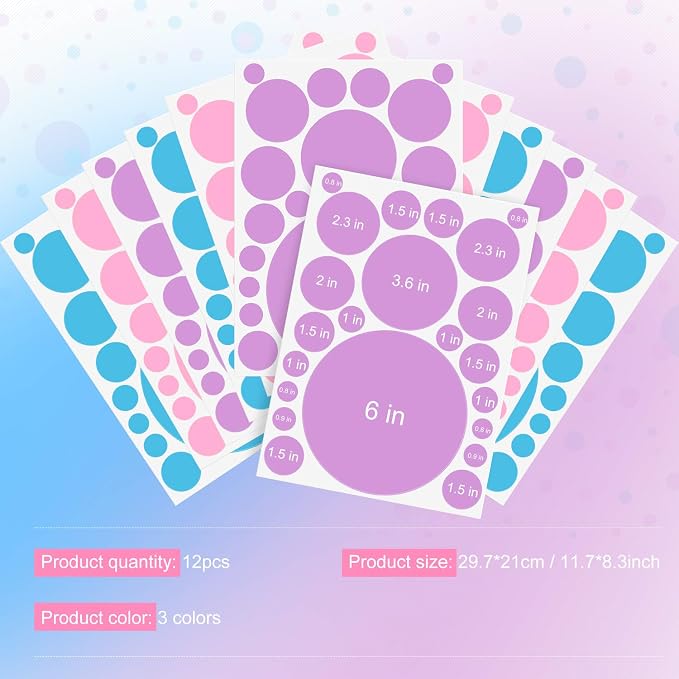 Zonon 264 Pcs Polka Dot Wall Stickers Circles Removable Lilac Pink Blue