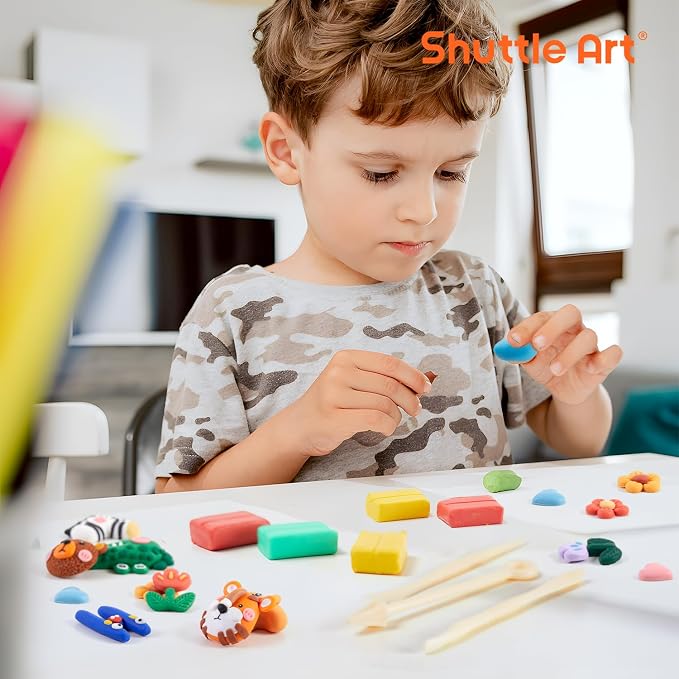 Shuttle Art 117 PCS Polymer Clay Kit, 95 Unique Colors & Extra Basic Colors, 5 Carving Tools, Non-Toxic, Non-Sticky, Small Block, Ideal Gift for Kids