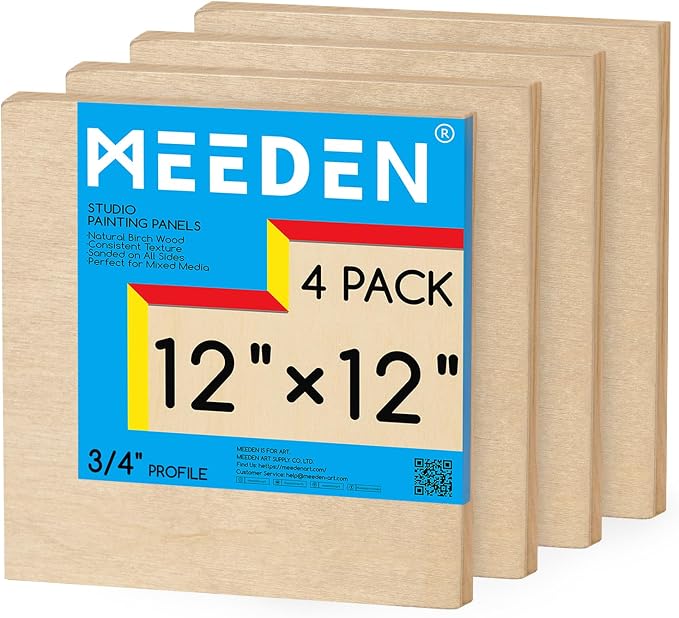 MEEDEN Unfinished Wood Canvas Board:12x12 Canvas Panel Pack of 4