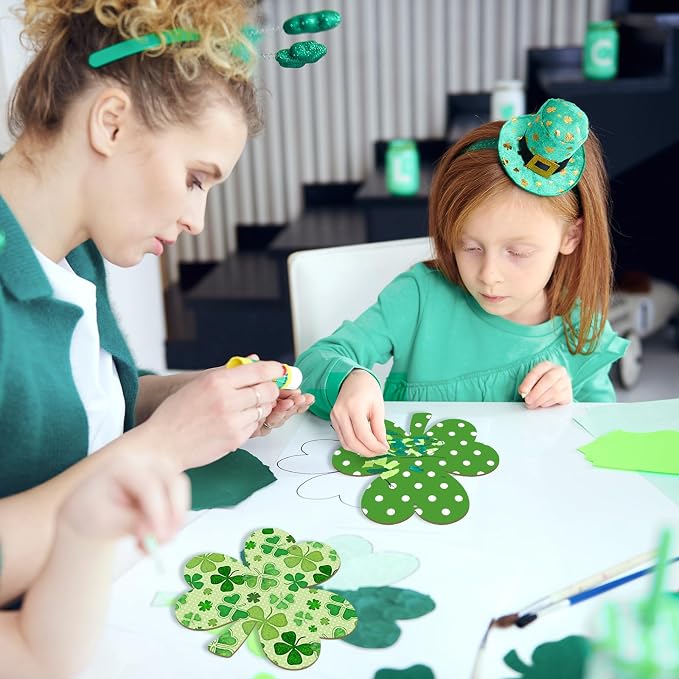 Wooden Shamrock Ornaments to Paint St. Patrick's Day Decoration Cutouts Unfinished 24PCS 3.15 Inches, DIY Blank Unfinished Wood Discs Ornament for Home Farmhouse Crafts Hanging Spring Decorations