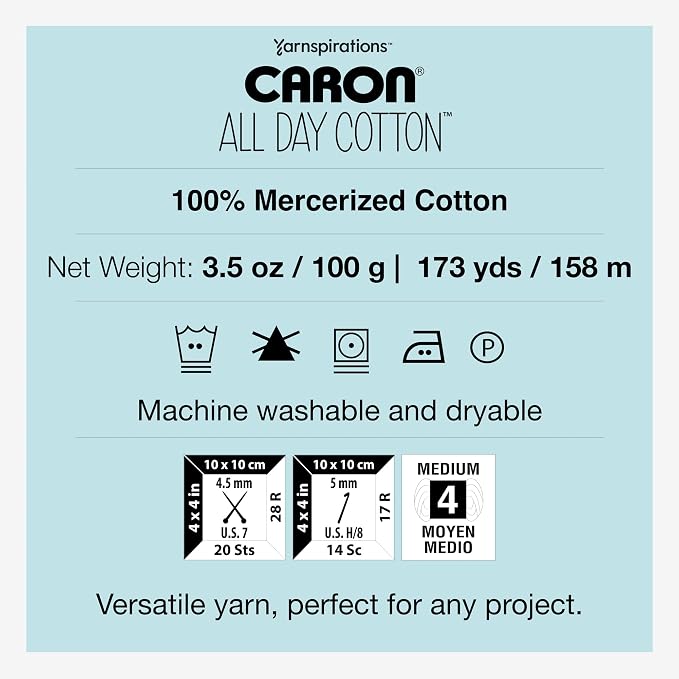 Caron All Day Cotton Prints Yarn for Crocheting, Starling, 3-Pack | #4 Worsted Yarn, 100% Mercerized Cotton, Soft Crochet Yarn for Knitting, Amigurumi & Crafts, 173yds, 100g/3.5oz per skein