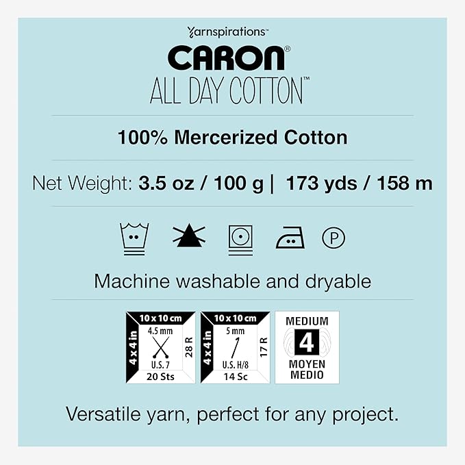 Caron All Day Cotton Yarn for Crocheting, Cherry, 3-Pack | #4 Worsted Yarn, 100% Mercerized Cotton, Soft Crochet Yarn for Knitting, Amigurumi & Crafts, 173yds, 100g/3.5oz per skein