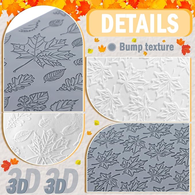 DoubleFill 12 Pcs Fall Polymer Clay Texture Sheets Set, Maple Leaves, Pumpkin Miniature Clay Molds Pine Cone Pattern Silicone Polymer Clay Molds for Fall Autumn Thanksgiving Jewelry Earrings Making