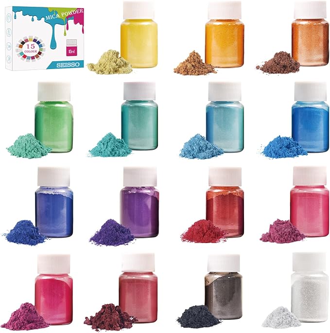 SEISSO Mica Powder, 15 Colors for Resin, Soap Making, Candles and Slime Dye