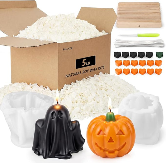 SACATR 5LB Halloween Candle Making Kit with Pumpkin & Ghost Silicone Molds