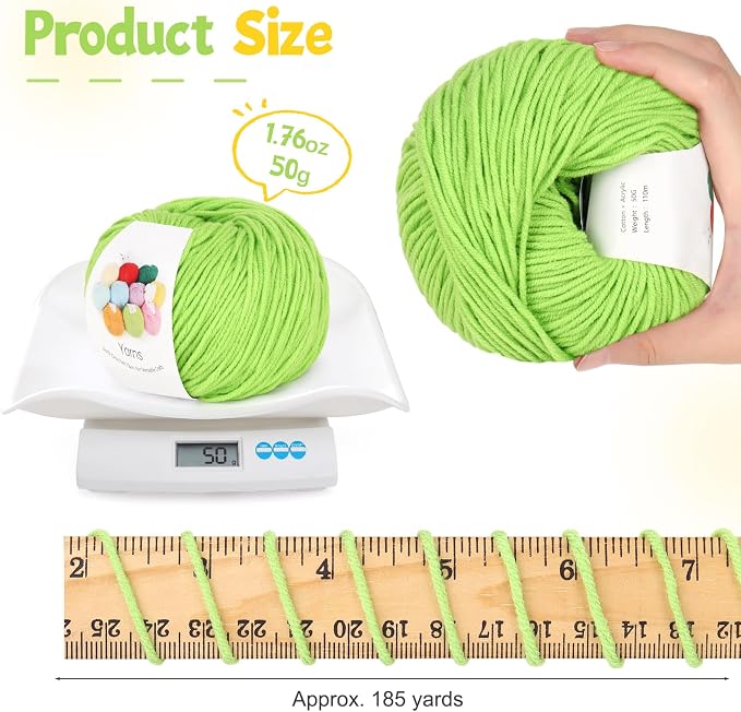 Katech Cotton Acrylic Blend Yarn for Crocheting-Crochet Yarn(Grass Green) | 55% Cotton 45% Acrylic#3 DK (Light)-Super Soft Milk Cotton Yarn-Great Crochet and Knitting Starter Kit for Colorful Craft