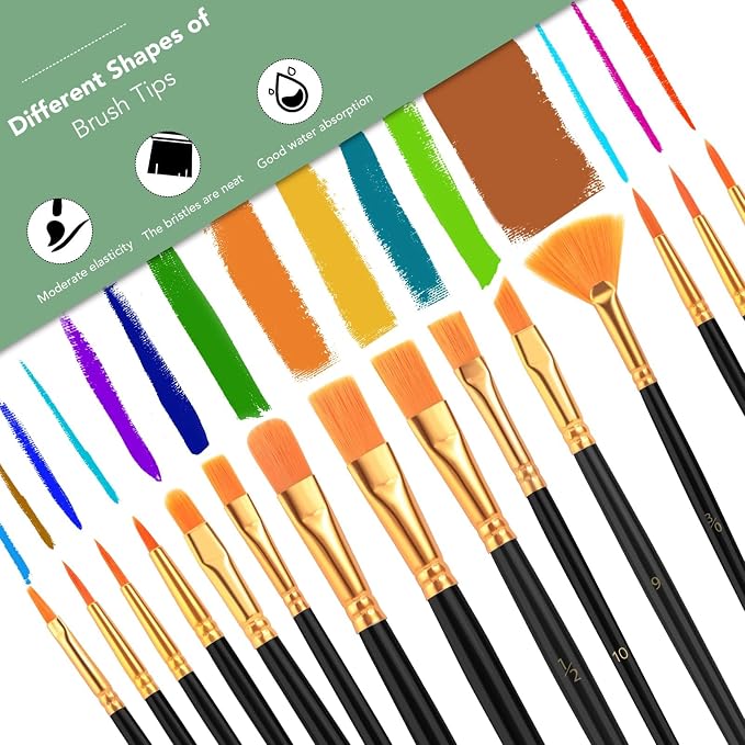 AROIC Acrylic Paint Brush Set,100 packs/1500pcs Nylon Hair Paint Brushes | Watercolor Rock Face Painting Brush, Artist Craft Brush Supplies, Paint Brush For All Purposes Children Adult painting Black