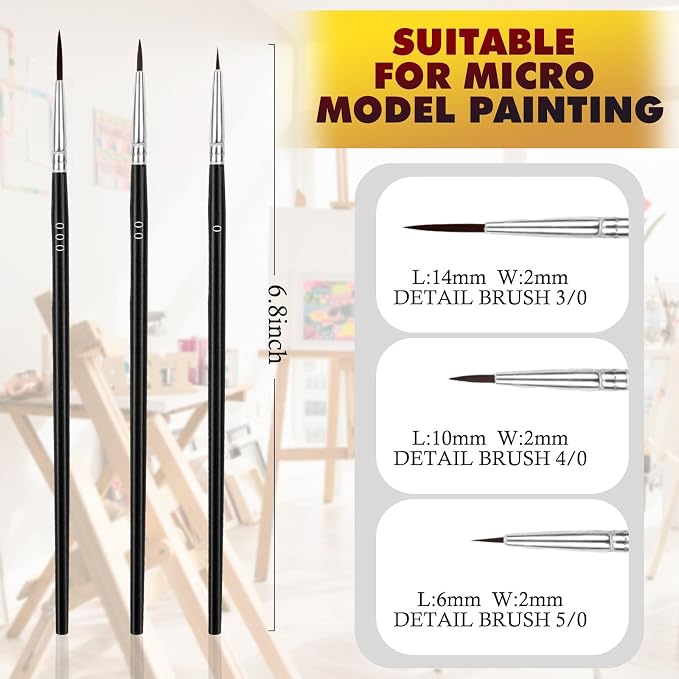 Anezus Tiny Detail Paint Brushes 30 Pcs Fine Paint Brushes Set with 3 Size #0#00#000 Liner Brush for Miniature 40k Model Crafts Watercolor Acrylics Oil (Pack of 2)