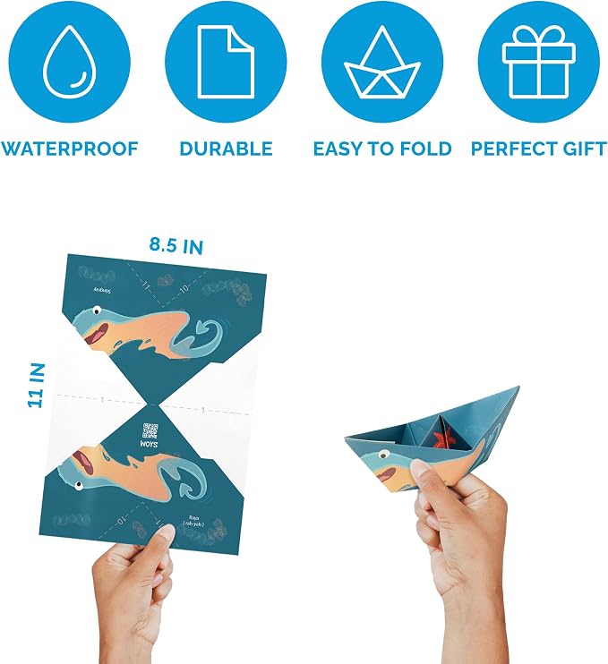 WOYS Floating Origami Boats | Marine Set | Waterproof Premium Reusable Paper | Screen-Free DIY Arts & Crafts Activity & Gift | 5 Sheets | Bath, Pool & Indoor Play