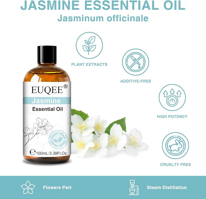 EUQEE 100ml Jasmine Essential Oil for Spray, Yoga 3.38 Fl Oz