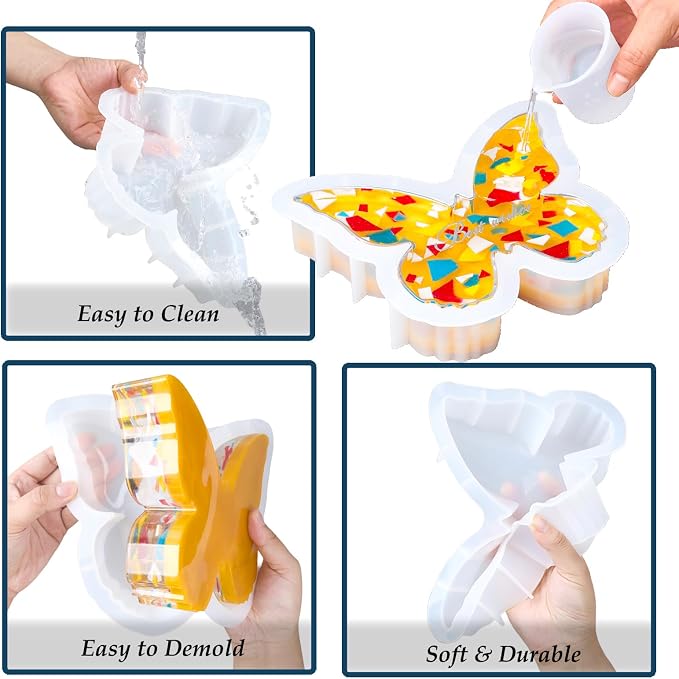 Extra Deep Resin Butterfly Molds Silicone, 2 pcs Silicone Molds for Resin | Set of Large + Small Epoxy Butterfly Molds for Flower Preservation Bookends