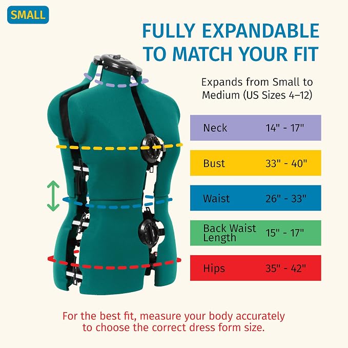 Dritz Sew You Adjustable Dress Form, Small/Medium Sizes, US 4-12 | Female Clothing Mannequin for Sewing, Fitting, and Draping