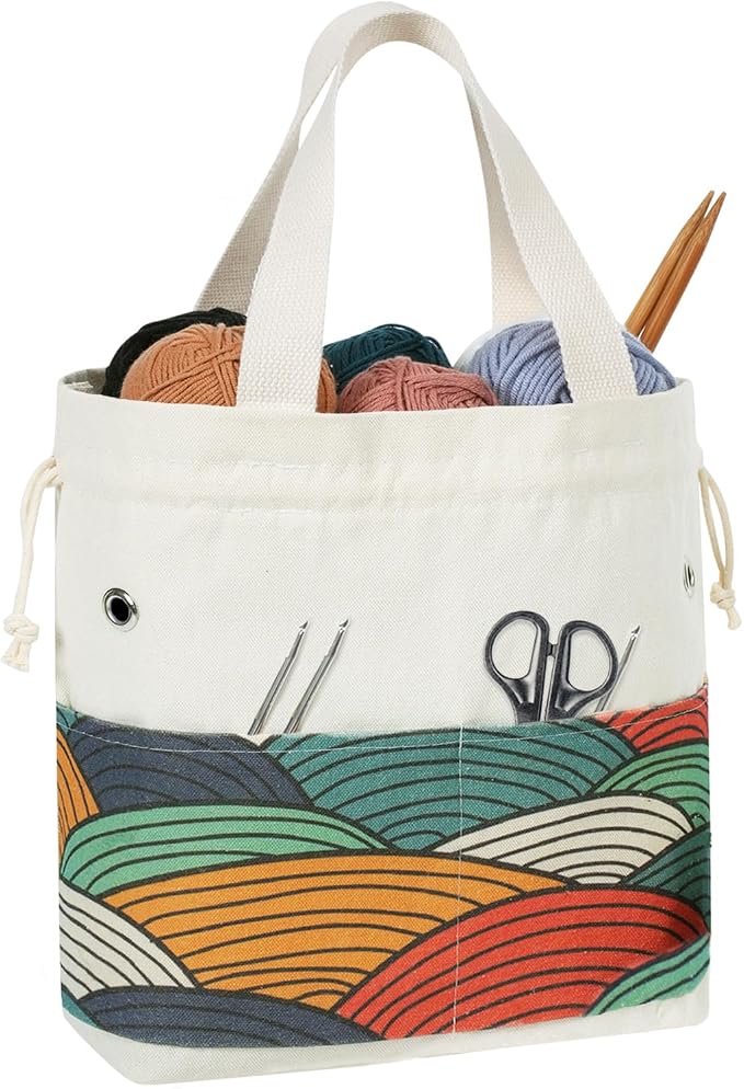 TOGETRUE Yarn Bag, Knitting Crochet Tote Bag, Yarn Storage Bags Organizer, Crochet bags for Crocheting Project, Store Skein Ball, Short Knitting Needle (Medium, Color Arc)