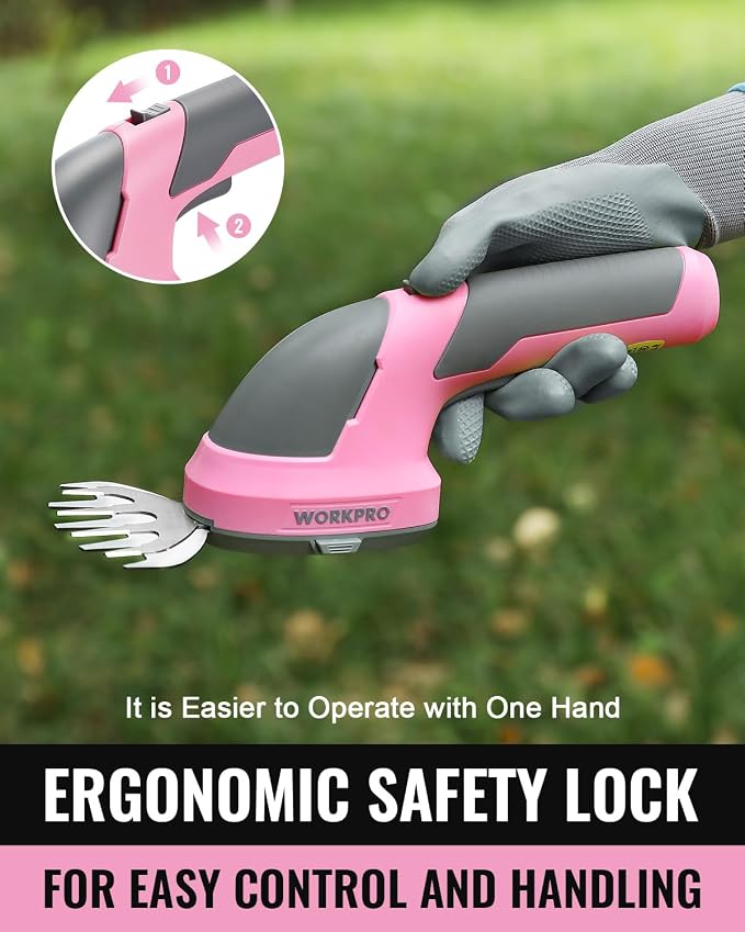 WORKPRO 7.2V Cordless Grass Shear & Shrubbery Trimmer, Pink Ribbon
