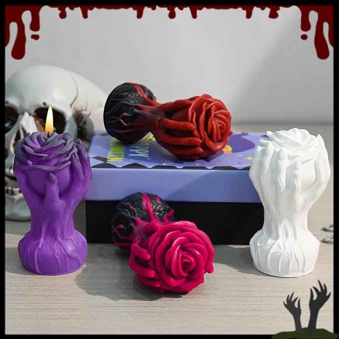 Halloween Candle Molds, Ghost Hand Holding Rose Mold Gothic Style | Candle Silicone Molds for Epoxy Resin Casting, Halloween Home Decoration, Pillar Plaster, Soap Making, Craft Handmade Gift