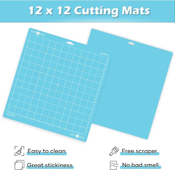 HTVRONT Light Grip Cutting Mat 12x12, 2 Pack, Quilting & Crafting | Compatible with Cricut Maker 4/3/Maker, Explore 5/4/3, Air 2/One, Light Adhesive Sticky Quilting, Vinyl Crafts