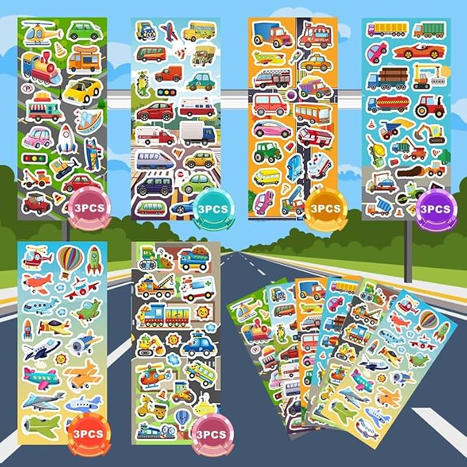 36 Sheets Cars and Trucks Stickers for Kids, 700+ Cute Vehicle Stickers | Transportation Stickers Party Favors Pack Including Cars, Construction,Fire Trucks,Buses,Airplane,Rocket and More!
