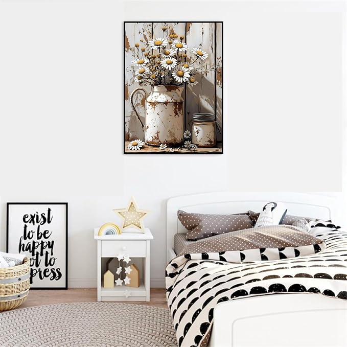 VIGEGU Retro Flower Paint by Numbers Kit for Adults Beginner with Framed | Easy Adult Paint by Number Kits on Canvas DIY Painting for Beginners Art by Numbers for Home Wall Decor 10x12 Inch