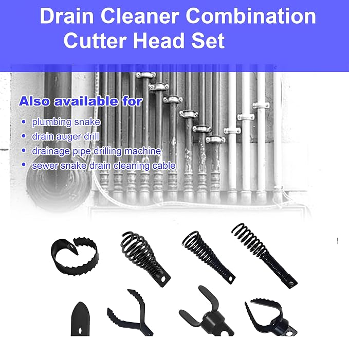 9 PCS Drain Snake Drill Attachment,Drain Cleaner Combination Cutter Head,Root Cutter For Drain Cleaning,Used in 50ft-100ft Ac Drain Cleaning Machine,for 5/16” To 3/4” Drain Snake Cables
