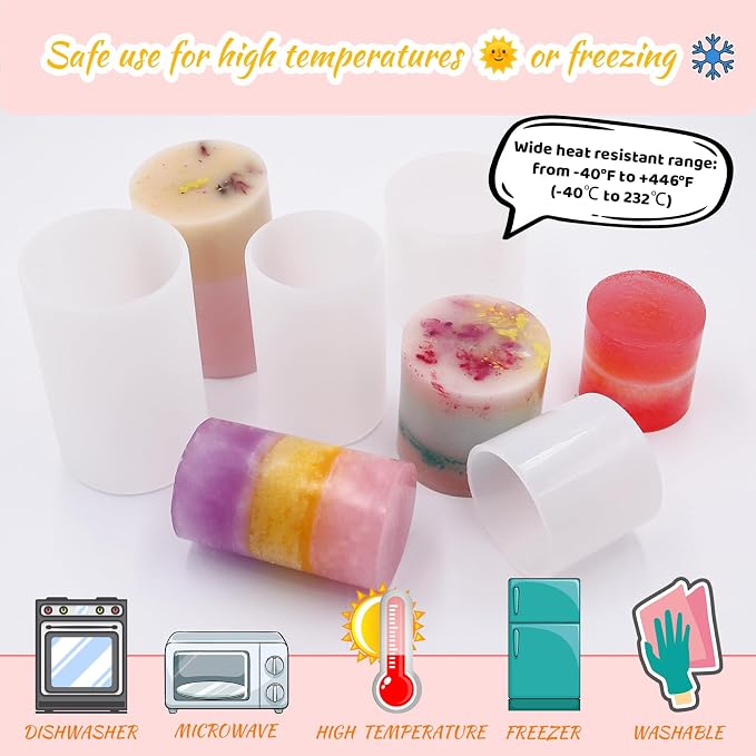 EuTengHao Cylinder & Hexagon Candle Silicone Resin Mold for Scented Candle, Soap - Reusable, Fashionable & Easy Release for DIY Crafts, Home Decoration, Holiday Gifts (6 Packs)