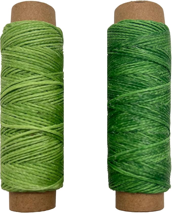 2 PCS Leather Sewing Waxed Thread, Each of 33 Yards 150D Sewing Thread Cord for Leather Craft DIY Supplies, Shoes Repairing, Green and Light Green