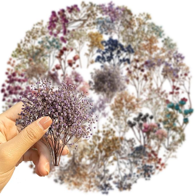 50PCS Transparent Vintage Star-Shaped Bouquet Stickers Clear Botanical Pressed Floral Stickers Pack, Aesthetic Plant Decals for Scrapbooking Journaling Laptop Water Bottle Decor(colours-F18)