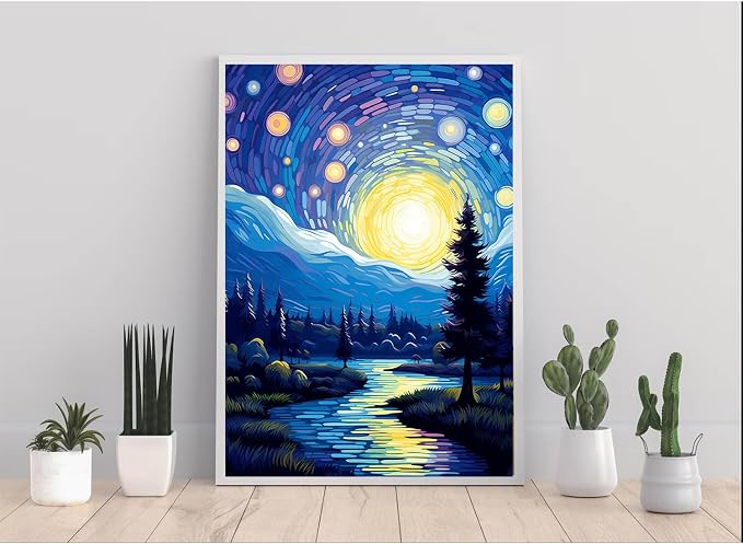 Baipisan Starry Night Diamond Art Painting Kits for Adults, Full Drill Diamond Dots Paintings for Beginners, Round 5D Paint with Diamonds Pictures Gem Art Painting Kits DIY Crafts Kits 12x16inch