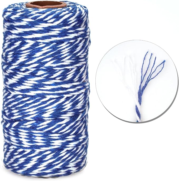 jijAcraft Blue and White Twine String, 328 Feet Christmas Bakers Twine String, 2MM Heavy Duty Packing String for DIY Crafts, Christmas Decoration, Gift Wrapping, Craft Wrapping