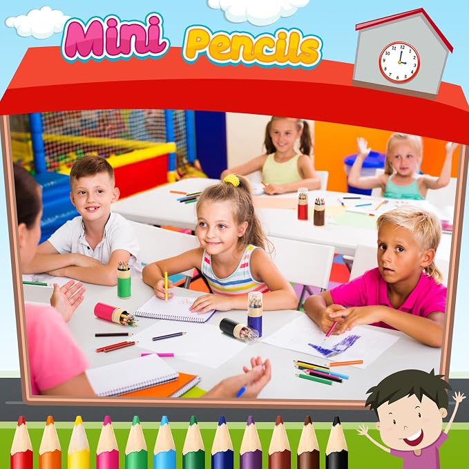 12 Sets Mini Drawing Colored Pencils Bulk with Sharpener, 3.5" Small 12 Colors Portable Travel Pencil Set for Easter Graduation Party Favors Supplies