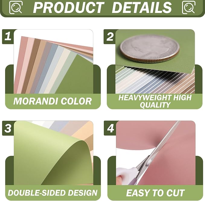 30 Sheets Morandi Mixed Colors Cardstock 92LB Construction Paper 8.5 x 11In