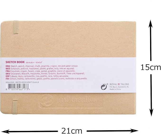 Talens Art Creation T9314-435M 452442 Art Creation Sketchbook, Drawing Notebook, 8.3 x 5.9 inches (21 x 15 cm), Kraft Paper