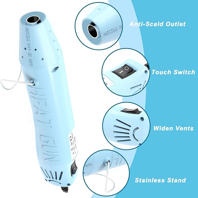 Heat Gun for Crafting, Mini Hot Air Gun Tool for Epoxy Resin, Shrunk Wrapping, Embossing, Electronics, Vinyl Wrap, Candle Making, Phone Repair & DIY - Blue