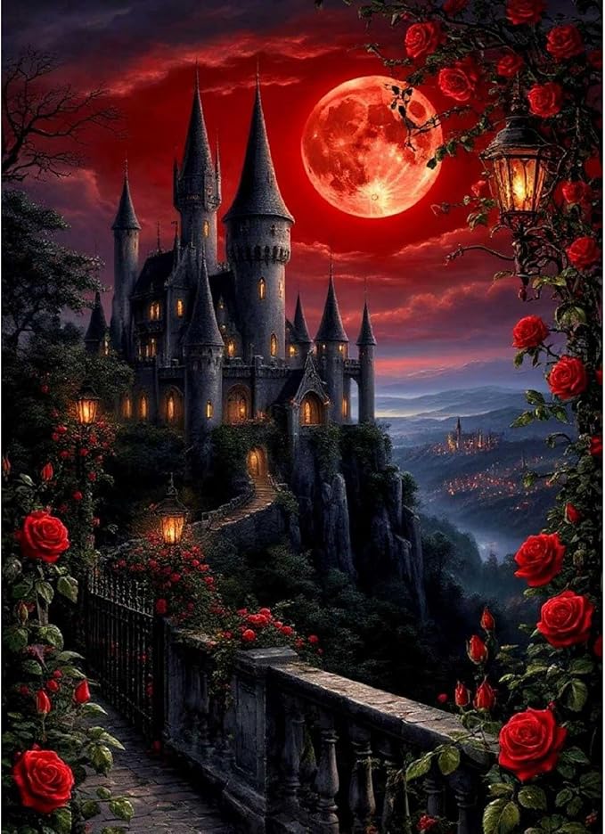 VIGEGU Roses Castle Paint by Numbers Kit for Adults Beginner 16x20 Inch | Easy Adult Paint by Number Kits on Canvas DIY Painting for Beginners Art by Numbers for Home Wall Decor