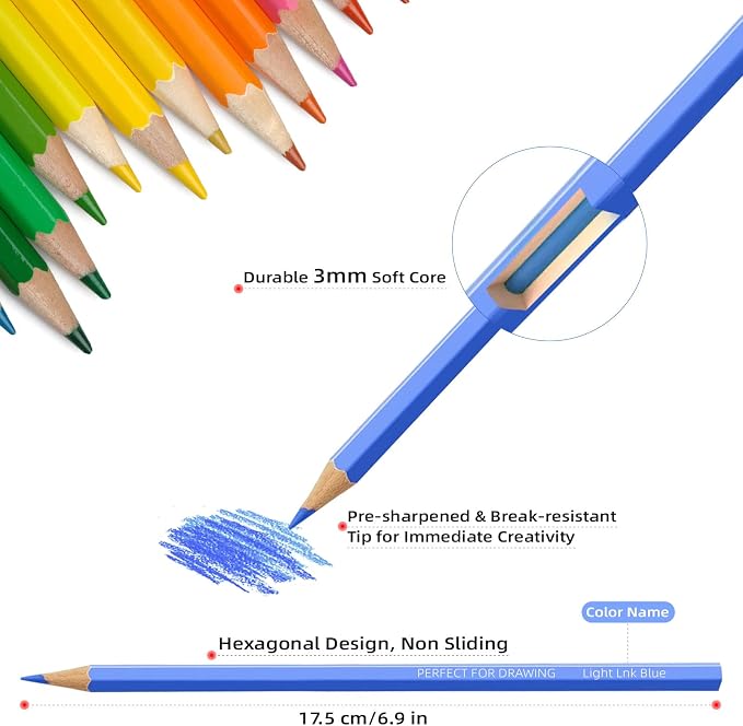 72 Colored Pencils Professional Coloring Pencils Artist Sketch Drawing Color Pencil for Kids and Adults Art Color Pencil Set