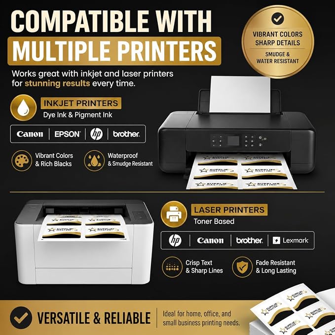 50 Sheets Glossy Printable Sticker Paper 8.5 x 11, Waterproof Sticker Paper for Inkjet & Laser Printers, Dye & Pigment Ink, Labels, Crafts & Cutting Machine Projects