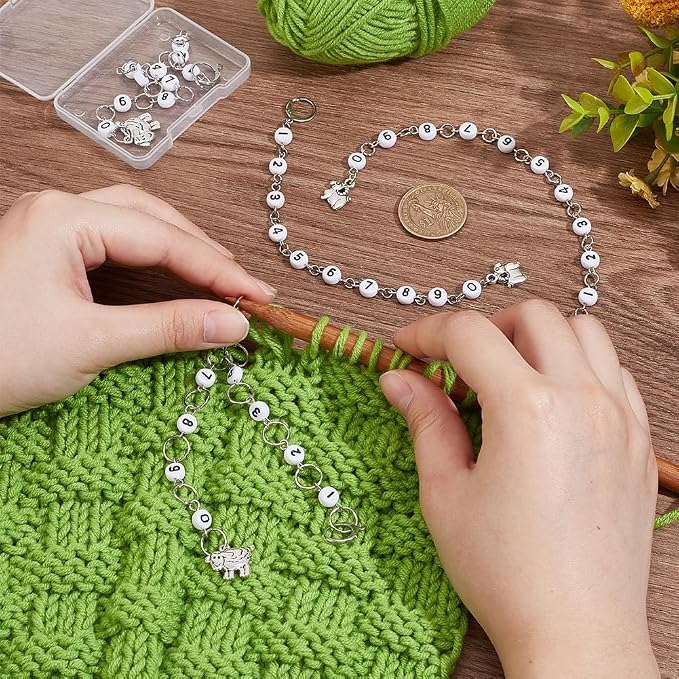 BENECREAT 4 Pcs 4 Style Row Counter Chains Set, Alloy Sheep Charm Chain Row Counter Knitting Row Counter Chains for Knitting and Crochet Crochet Stitch Markers