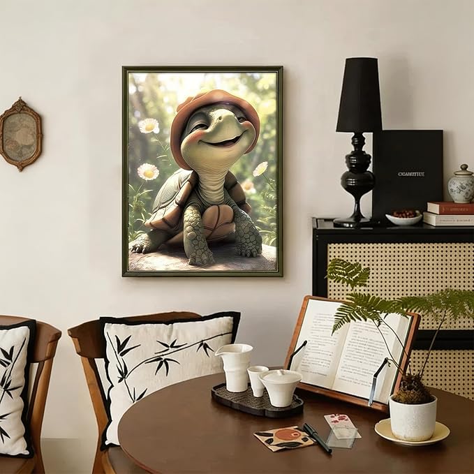 5D Cute Smiling Turtle Diamond Art kits for Adults Beginners 12x16in | Diamond Painting Kit DIY Full Round Drill Paint by Diamonds Dot Gem Art for Adult, Home Wall Decor