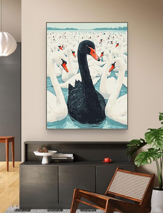 ZRIZQ Paint by Numbers Kit for Adults Beginner Swan,Animal,16x20 | Full set with wooden brushes,rolled canvas,rich paints.Calming activity.Beginner friendly.Just open and paint.