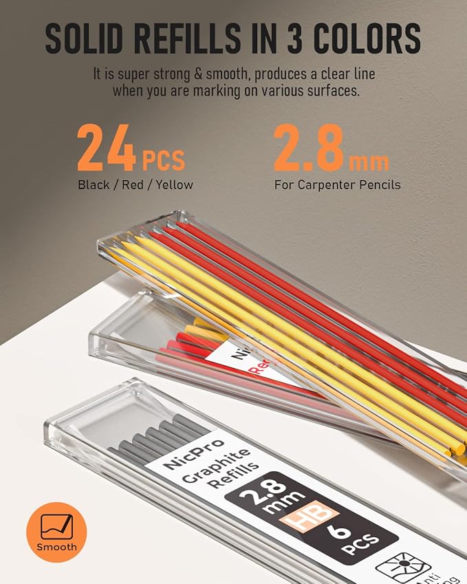Nicpro Carpenter Pencils with Sharpener, Mechanical Pencil for Construction