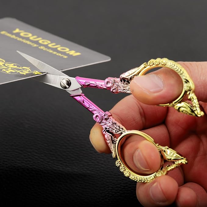 YOUGUOM Sewing Embroidery Scissors, Small Precision Shears | 4.6in, Pink, Sharp Tip for Craft, Needlework, Cross Stitch, Yarn, Paper, Thread Cutting, Cute Bird DIY Kit, with Cover