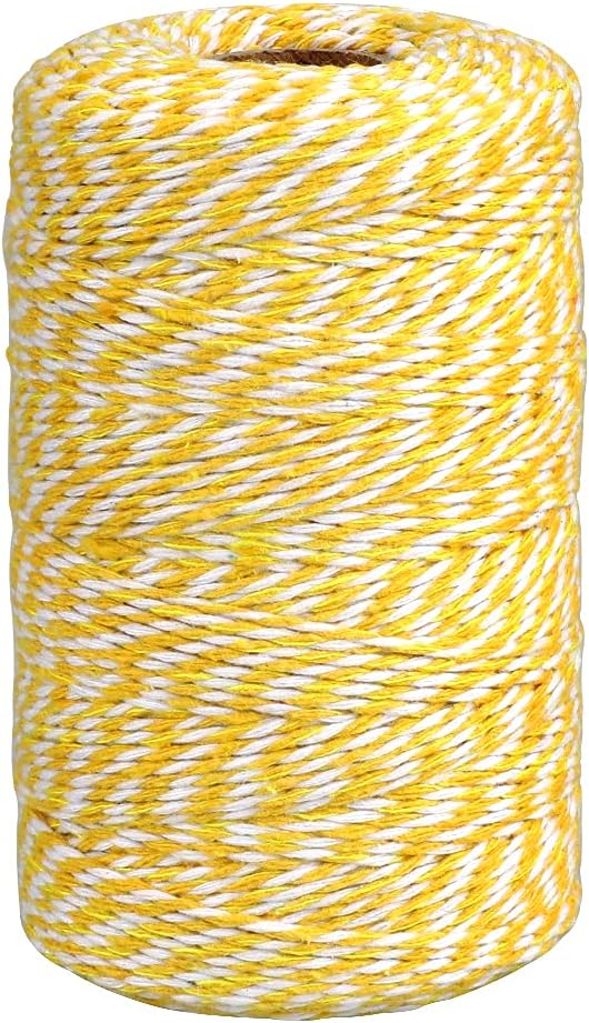 jijAcraft Yellow and White Twine, 656 Feet Christmas Bakers Twine, 2MM Heavy Duty Packing String for DIY Crafts, Christmas Decoration, Gift Wrapping, Craft Wrapping