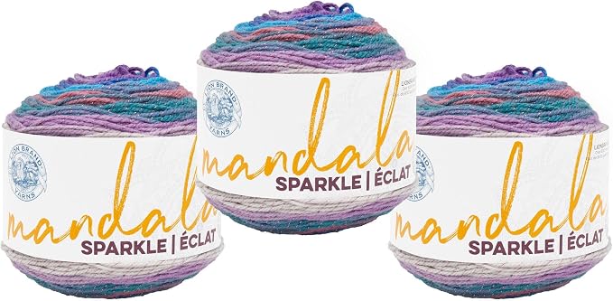Lion Brand Yarn, Mandala Sparkle Crochet Yarn, Pyxis, Multicolor, 3 Pack