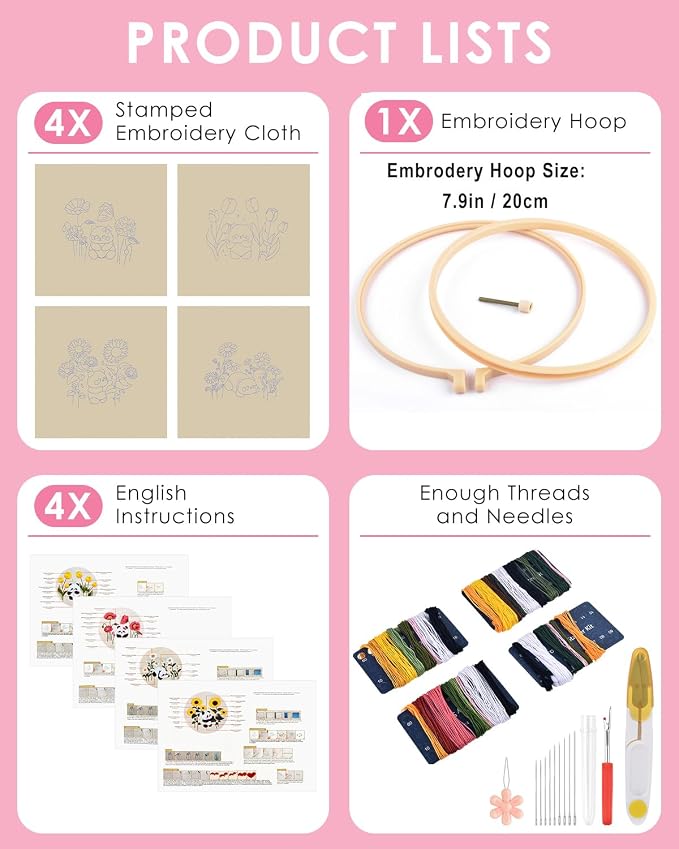 TINDTOP Embroidery Kit for Adult, Panda Embroidery Practice Kits