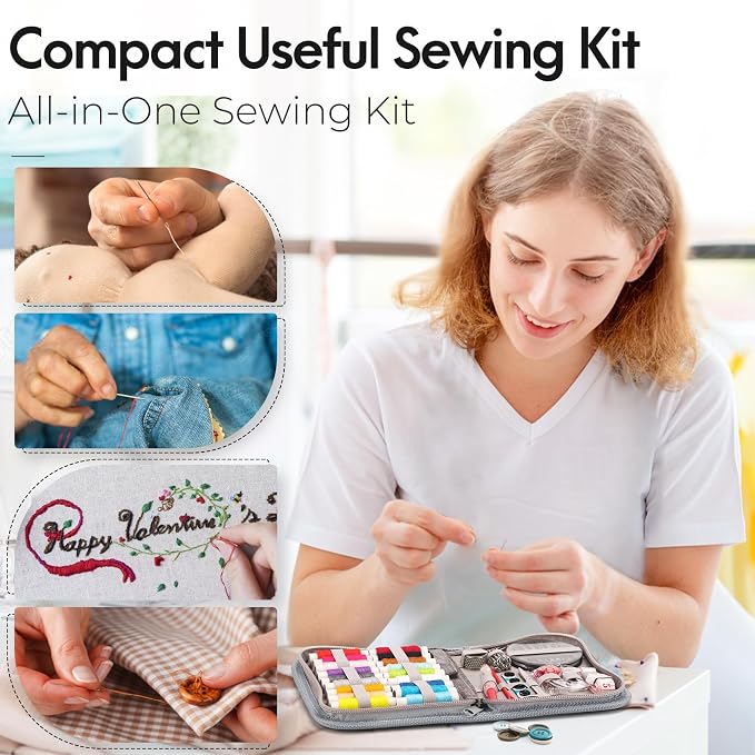 Coquimbo Sewing Kit Gifts for Adults Teen Grils Women Mom Grandma, Portable Sewing Supplies Contains Tape Measure, Scissors, Thimble, Thread, Sewing Needles (Gray, M)