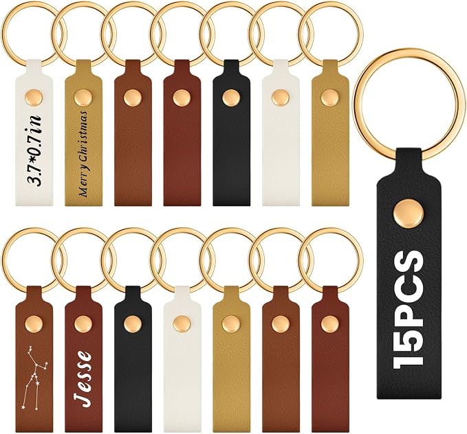 Wavyknot 15 Pcs Leather Keychain Blanks, 3.7 x 0.7 Inches, Colorful