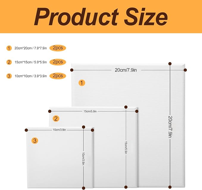 6-Piece Canvas Set for Painting – 11.8x7.9”, 7.9x5.9”, 5.9x3.9”, 7.9x7.9”, 5.9x5.9”, 3.9x3.9” Stretched Canvas Panels – White Artist Canvas Boards for Oil, Acrylic & Craft Painting (Model C)