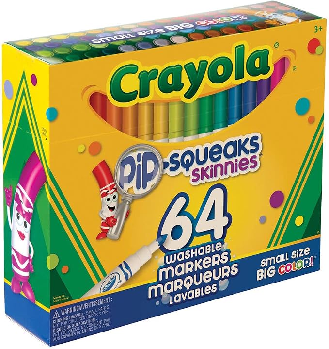 Crayola Pip-Squeaks Skinnies Washable Markers for Kids 64ct, School Supply